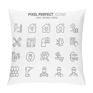 Personality  Home Renovation Thin Line Icons Pillow Covers