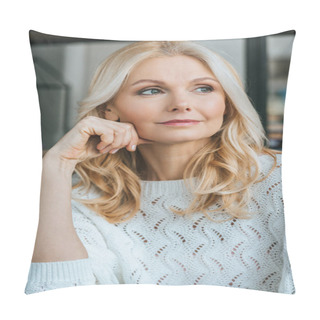 Personality  Dreamy Woman With Blonde Hair Thinking At Home Pillow Covers