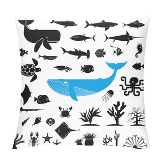 Personality  Large Collection Of Geometrically Stylized Sea Animal Icons.  Pillow Covers