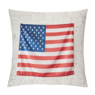 Personality  Front View Of United States Of America Flag On White Brick Wall Pillow Covers