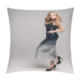 Personality  Elegant Woman Looking At Camera And Keeping Present Pillow Covers