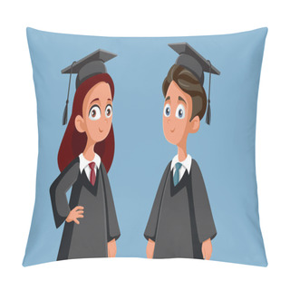 Personality  Happy Students Wearing Academic Gowns And Graduation Caps Pillow Covers