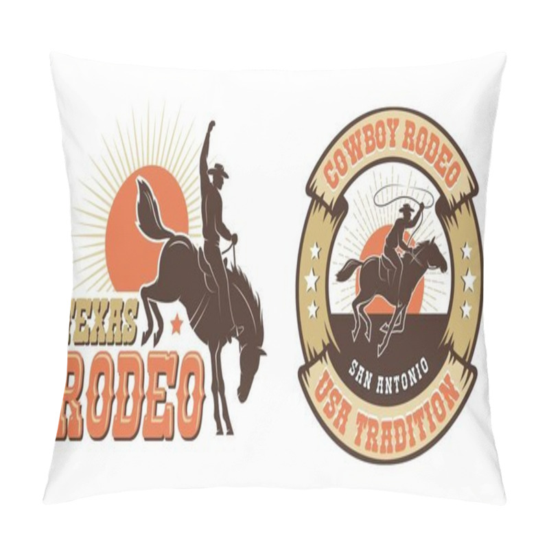 Personality  Rodeo Retro Logo With Cowboy Horse Rider Silhouette Pillow Covers