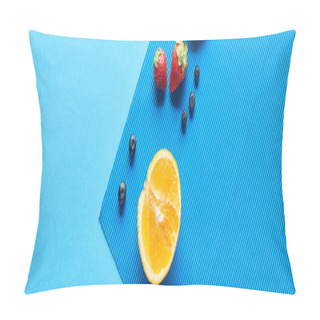 Personality  Top View Of Fresh Fruits On Blue Background, Panoramic Shot Pillow Covers