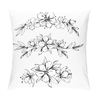 Personality  Beautiful Black And White Inky Bouquet Flower And Leaves. Floral Arrangements. Design Greeting Card And Invitation Of The Wedding, Birthday, Valentine S Day, Mother S Day, Holiday. Pillow Covers