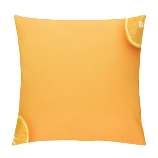 Personality  Top View Of Juicy Orange Slices On Colorful Background Pillow Covers