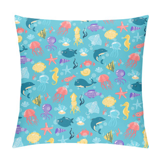 Personality  Seamless Pattern With Different Sea Underwater Animals In Cute C Pillow Covers
