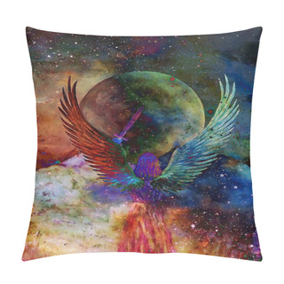 Personality  Angel Holding Sword And Moon In Background. Painting And Graphic Effect Pillow Covers