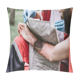 Personality  Woman Doing First Aid Paramedic In Training, Treating Third Degree Burns  Pillow Covers