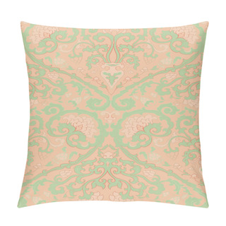 Personality  Seamless Pattern With Ornamental Flowers. Pink And Green Damask Ornament. Soft Color Background For Wallpaper, Textile, Carpet And Any Surface.  Pillow Covers