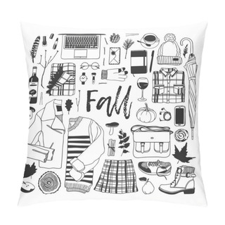 Personality  Hand Drawn Autumn Illustration. Creative Ink Art Work School Things. Actual Vector Student Seamless Pattern - Vector Pillow Covers