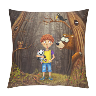 Personality Little Boy With The Animals In The Wood Pillow Covers