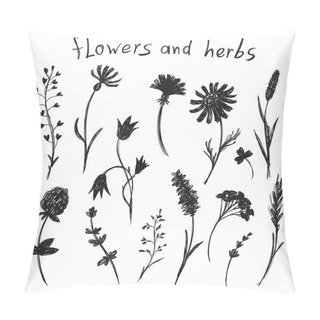 Personality  Vector Doodle Illustration With Silhouettes Of Different Isolated Flowers And Herbs. Sketch Techniques, Hand Drawing  Pillow Covers