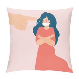 Personality  Silenced Woman By Force Suffers From Abuse. Female Blamed By People Pointing Fingers At Her. Teenage Girl Bullied By Society. Stop Bullying, Violence Against Women And Children Concept. Vector Stock. Pillow Covers