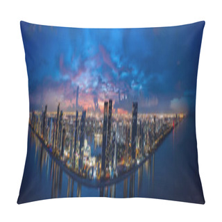 Personality  Aerial Twilight Panorama Miami Dade Sunny Isles Beach FL USA Pillow Covers
