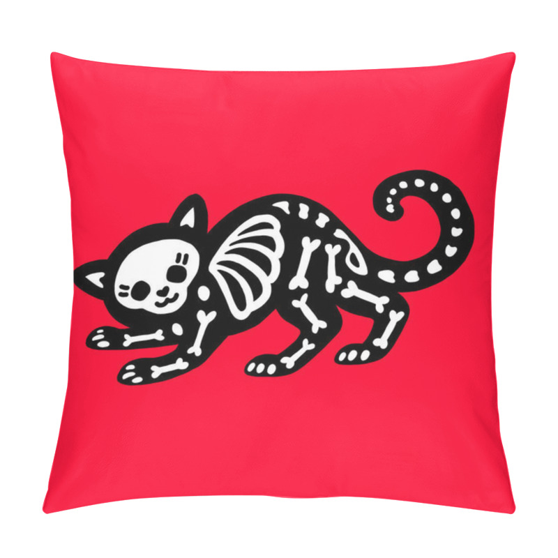 Personality  Skeletons of cats isolated on red background. Can be used for t-shirt print, poster, card, tattoo. Ideal for Halloween, the Day of the Dead and more. pillow covers