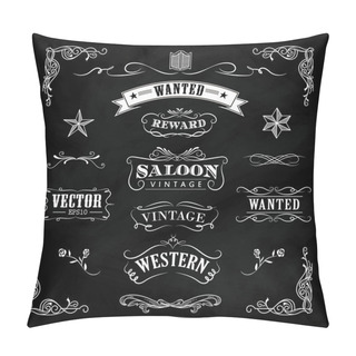 Personality  Western Hand Drawn Blackboard Banners Vintage Badge Vector Pillow Covers