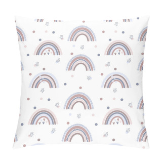 Personality  Seamless Template With Rainbows And Snowflakes. Vector Cute Pattern In Scandinavian Style. Pillow Covers