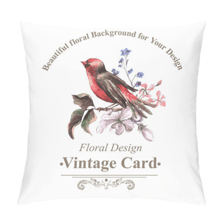 Personality  Vintage Floral Card With Bird On Branch Pillow Covers