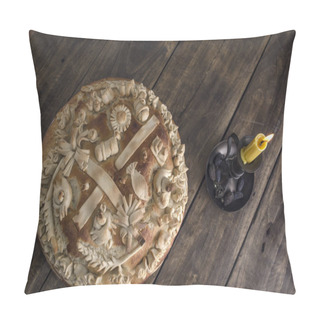 Personality  Festive Baked Bread On Wooden Background. Pillow Covers