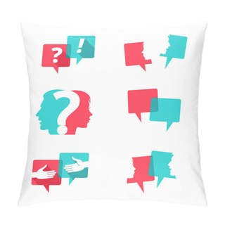 Personality  Set Of Speech Bubbles With People Faces, Handshake And Question Mark Pillow Covers