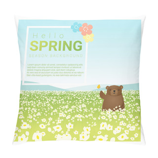 Personality  Hello Spring Landscape Background With Bear , Vector , Illustration Pillow Covers