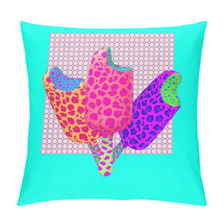Personality  3d Render Fashion Collage Abstract Scene.  Colorful Animal Print Glazed Ice Cream. Hot Summer Party Vacation Vibes Pillow Covers