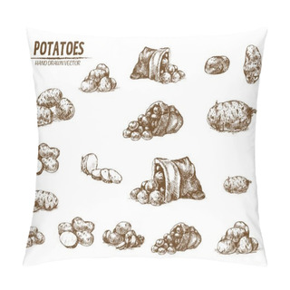 Personality  Digital Vector Detailed Line Art Potato Vegetable Pillow Covers