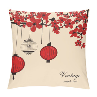 Personality  Floral Background With Chinese Lanterns And Birdcage Pillow Covers