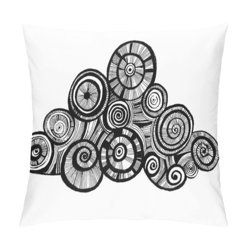 Personality  Black and white ornamental cloud on a white background. Drawn with lines and strokes. Circles, spirals, curls. pillow covers