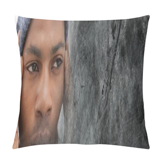 Personality  Close Up Of Frustrated Man And Grey Grunge Copy Space  Transition Pillow Covers