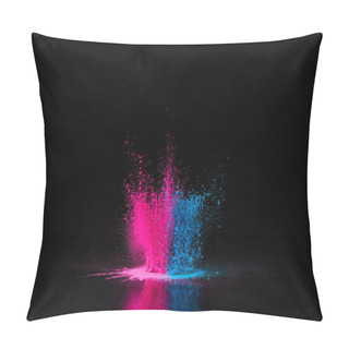 Personality  Pink And Blue Holi Powder Explosion On Black, Traditional Indian Festival Of Colours Pillow Covers