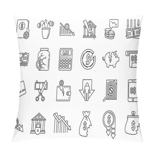 Personality  Bankrupt Business Icon Set, Outline Style Pillow Covers