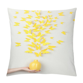 Personality  Paper Yellow Butterflies Fly Out Of Vase Pillow Covers