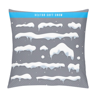 Personality  Snow Caps, Snowballs And Snowdrifts Set. Snow Cap Vector Collection. Winter Decoration Element. Snowy Elements On Winter Background. Cartoon Template. Snowfall And Snowflakes In Motion. Illustration. Pillow Covers