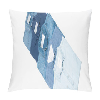 Personality  Diagonal Row Of Different Denim Shirts On White Background, Top View, Banner Pillow Covers