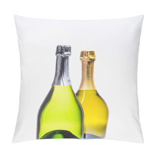 Personality  Close Up View Of Bottles Of Champagne Isolated On White Pillow Covers