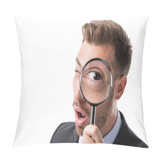 Personality  Businessman With Magnifying Glass Pillow Covers