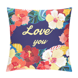 Personality  Bright Exotic Background With Hibiscuses Pillow Covers