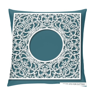 Personality  Square Frame With A Round Hole. Openwork Lace Pattern, Oriental Floral Ornament Of Leaves, Curls. Template For Plotter Laser Cutting (cnc) Of Paper, Cardboard, Plywood, Wood Carving, Metal Engraving. Pillow Covers