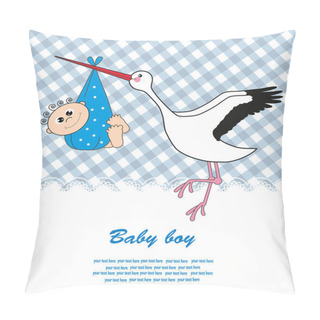 Personality  Stork With A Baby In A Bag. Vector Illustration Pillow Covers