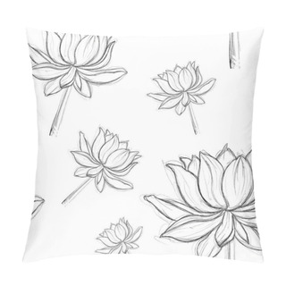 Personality  Seamless Pattern With The Image Of A Lotus With Black Lines. Minimalist Floral Pattern. Patterns For Textiles, Bedding, Fabrics, Wallpaper. Print For Wrapping Paper. Pillow Covers