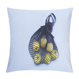 Personality  Blue String Bag With Green Apple On A Blue Paper Background Pillow Covers