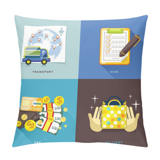 Personality  Flat Design, Internet Shopping Process Of Purchasing And Deliver Pillow Covers