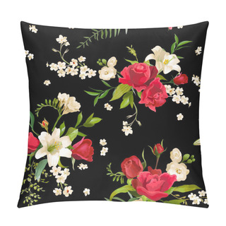 Personality  Vintage Rose And Lily Flowers Background. Spring And Summer Seamless Pattern In Vector Pillow Covers