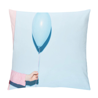 Personality  Cropped View Of Woman Holding Balloon On Pink And Blue Background  Pillow Covers