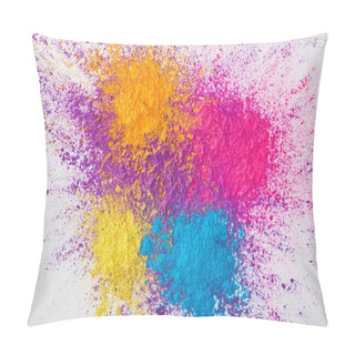 Personality  Top View Of Explosion Of Multicolored Holi Powder On White Background Pillow Covers