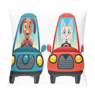 Personality  Animals In The Car: Dog And Cat. Pillow Covers
