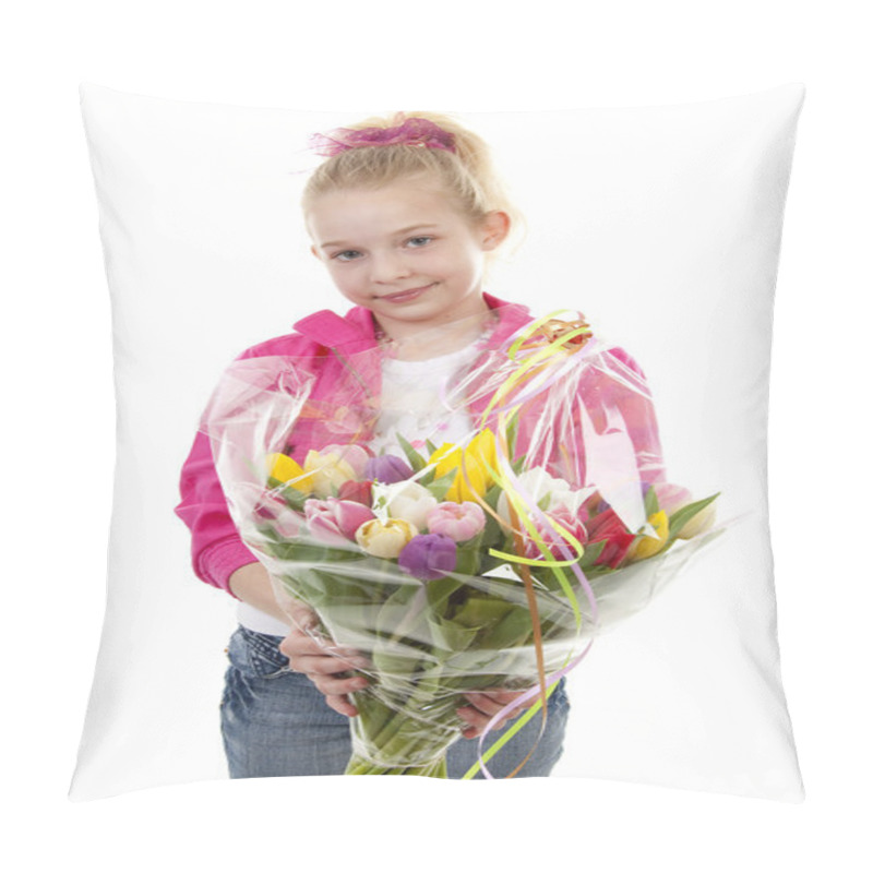 Personality  Girl with bouquet Dutch tulips pillow covers