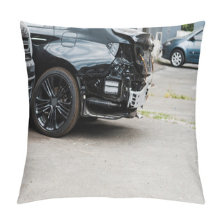Personality  Crashed Vehicle After Car Accident Near Modern Automobiles Pillow Covers